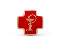 Серебряный значок Медицинский крест с позолотой